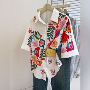 NWT SHEIN Floral Print Short Sleeve Loose Shirt XL